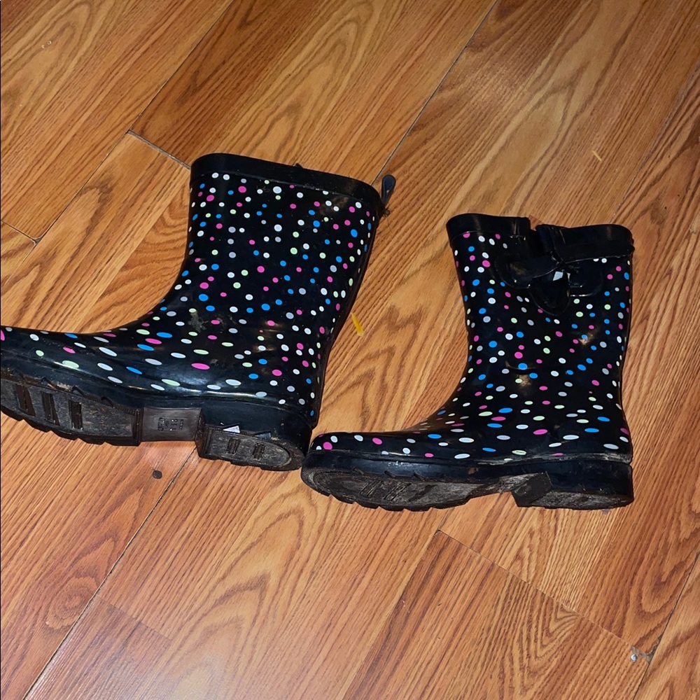 Women Black Polka Dot Rain Boots - Colorful Dot Print